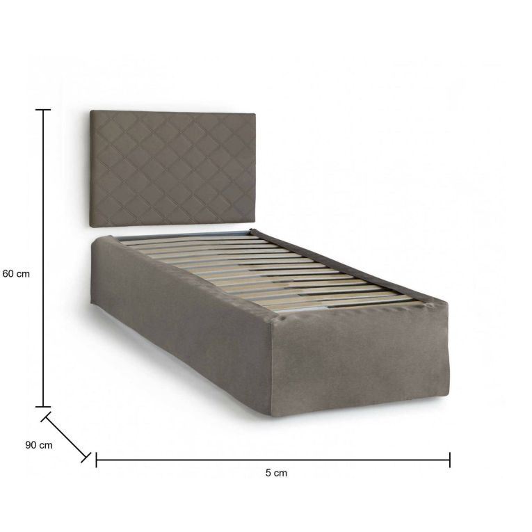 Letto singolo Cleofe, Set testata in ecopelle con rete ortopedica e mantovana, 100% Made in Italy, adatta a letto Singolo, per materasso da Cm 80x190, Tortora
