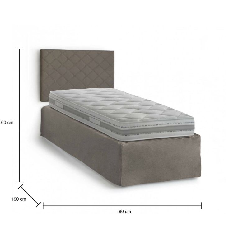 Letto singolo Cleonice, Set testata in ecopelle con rete ortopedica e mantovana, 100% Made in Italy, adatta a letto Singolo, materasso incluso, Cm 80x190, Tortora