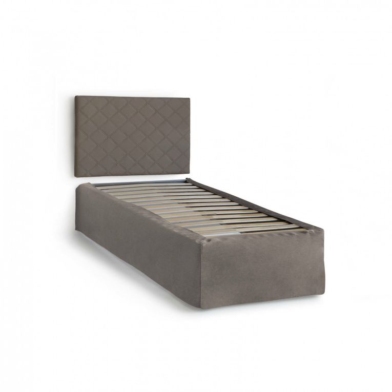 Letto singolo Cleonice, Set testata in ecopelle con rete ortopedica e mantovana, 100% Made in Italy, adatta a letto Singolo, materasso incluso, Cm 80x190, Tortora