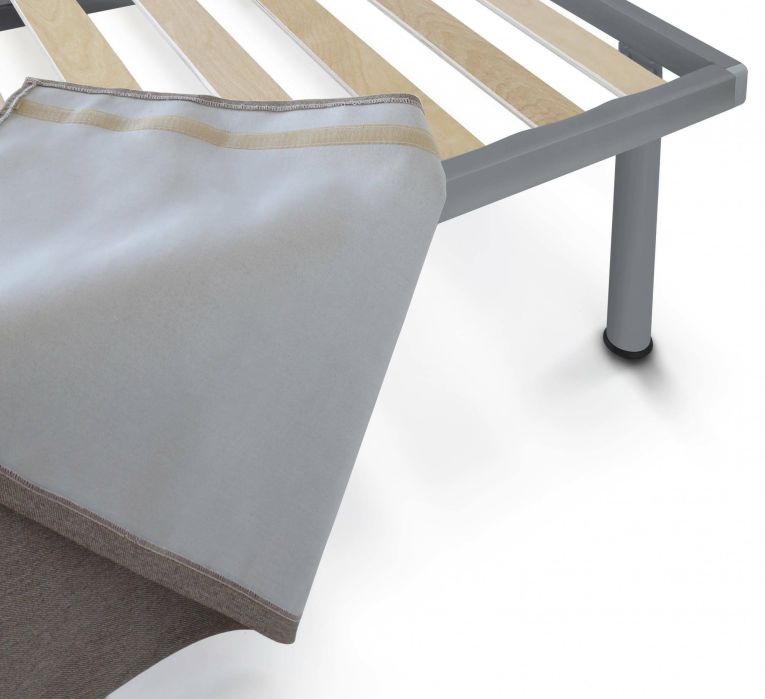 Letto singolo Cleonice, Set testata in ecopelle con rete ortopedica e mantovana, 100% Made in Italy, adatta a letto Singolo, materasso incluso, Cm 80x190, Tortora