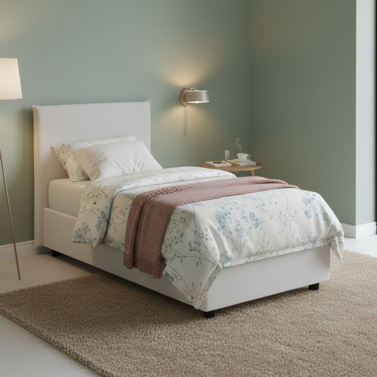 Letto singolo con contenitore bianco 95x205cm chic - Asio