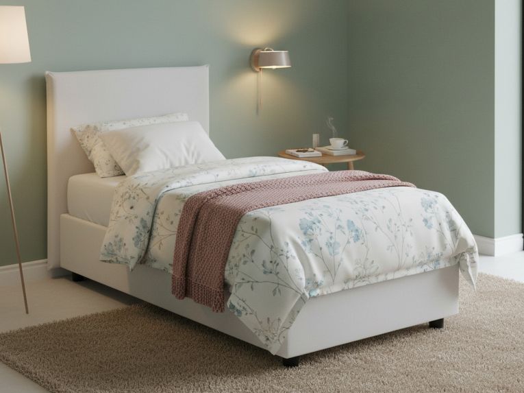 Letto singolo con contenitore bianco 95x205cm chic - Asio