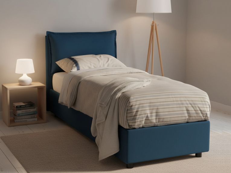 Letto singolo con contenitore blu 105x215cm rete - Abroghat