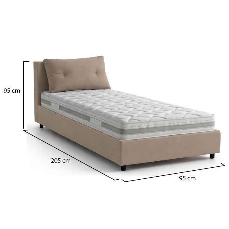 Letto singolo con contenitore tortora 95x205 - Albiate