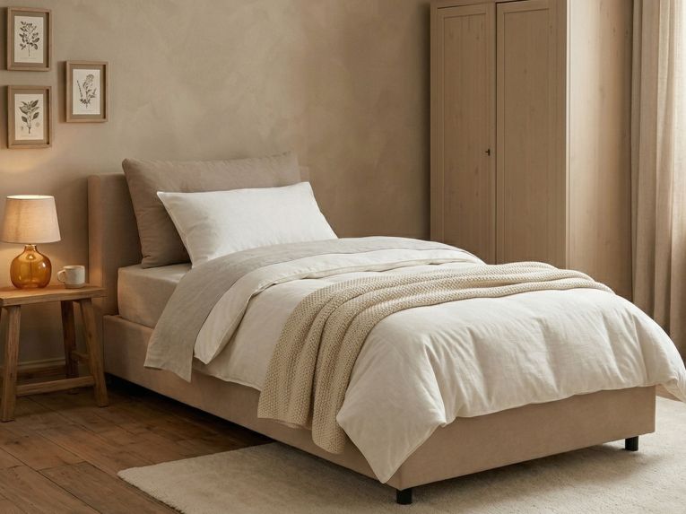 Letto singolo con contenitore tortora 95x205 - Albiate