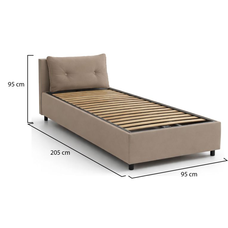 Letto singolo con contenitore tortora 95x205cm comodo - Anzi