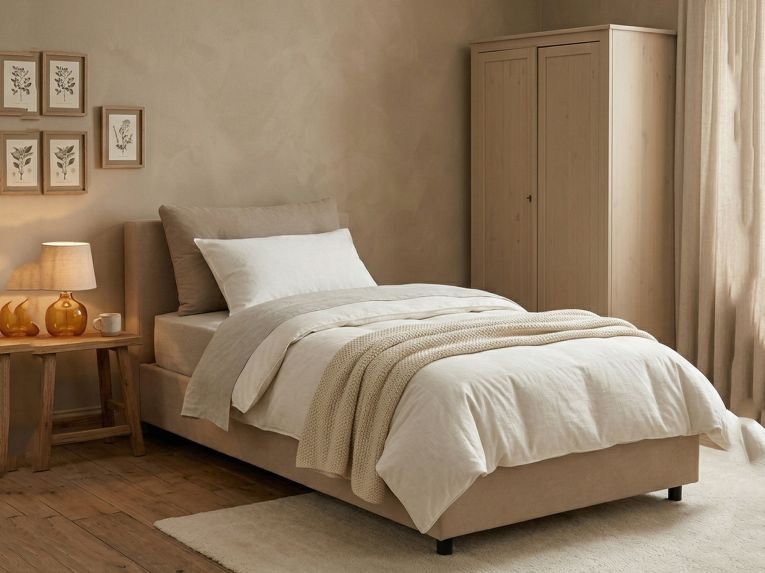 Letto singolo con contenitore tortora 95x205cm comodo - Anzi