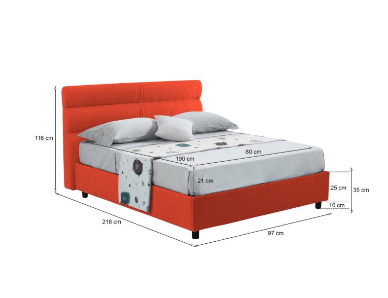 Letto singolo contenitore arancione 97x218cm materasso incluso - Brendola