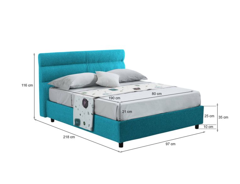 Letto singolo contenitore azzurro 97x218cm materasso incluso - Brendola