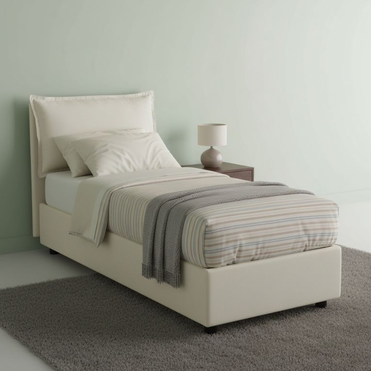 Letto singolo contenitore beige 105x215cm in legno - Abroghat