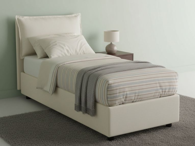 Letto singolo contenitore beige 105x215cm in legno - Abroghat