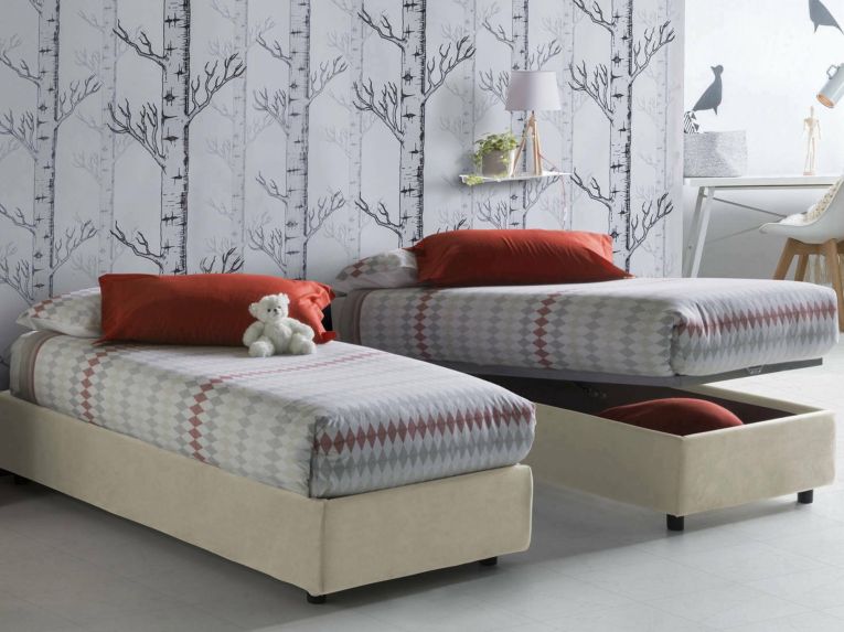 Letto singolo contenitore beige 105x215cm rete inclusa - Acetico