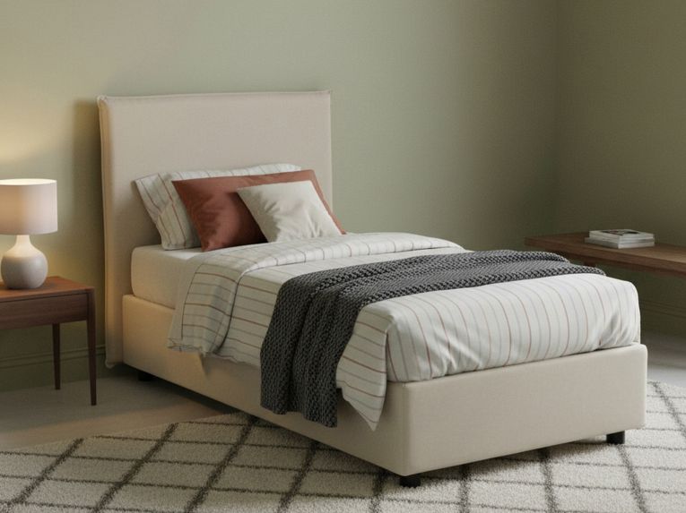 Letto singolo contenitore beige 105x215cm rivestimento in tessuto - Alder