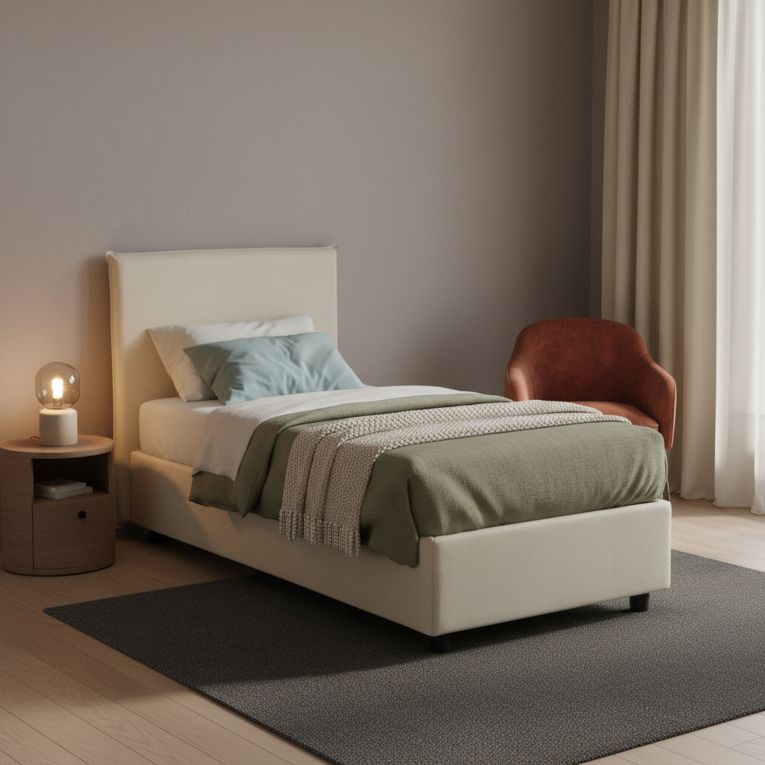 Letto singolo contenitore beige 95x205cm rete inclusa - Acuila