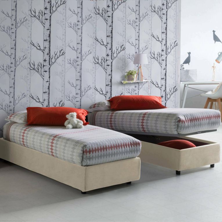 Letto singolo contenitore beige 95x205cm sfoderabile - Aquolina