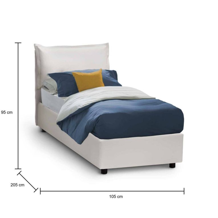 Letto singolo contenitore bianco 105x205cm imbottito - Amandola