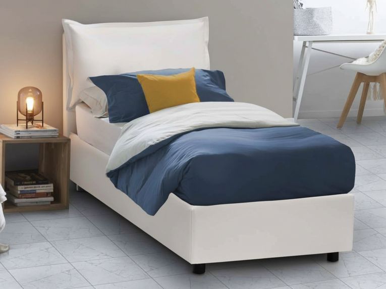 Letto singolo contenitore bianco 105x205cm imbottito - Amandola