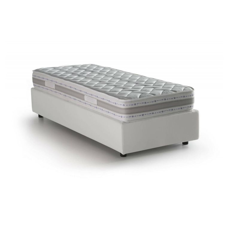 Letto singolo contenitore bianco 105x205cm rivestimento in ecopelle - Nantine