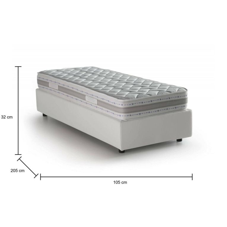 Letto singolo contenitore bianco 105x205cm rivestimento in ecopelle - Nantine