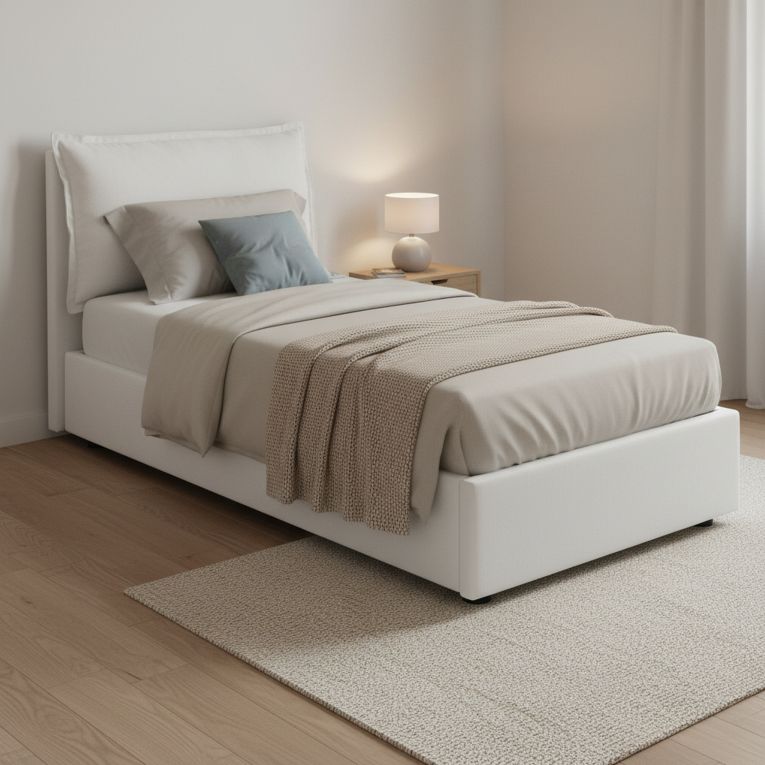 Letto singolo contenitore bianco 105x205cm sfoderabile - Aigor