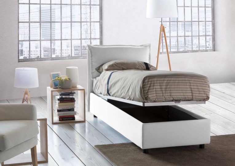 Letto singolo contenitore bianco 105x205cm sfoderabile - Aigor