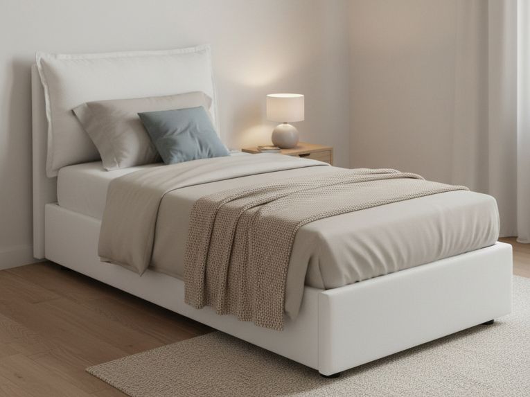 Letto singolo contenitore bianco 105x205cm sfoderabile - Aigor