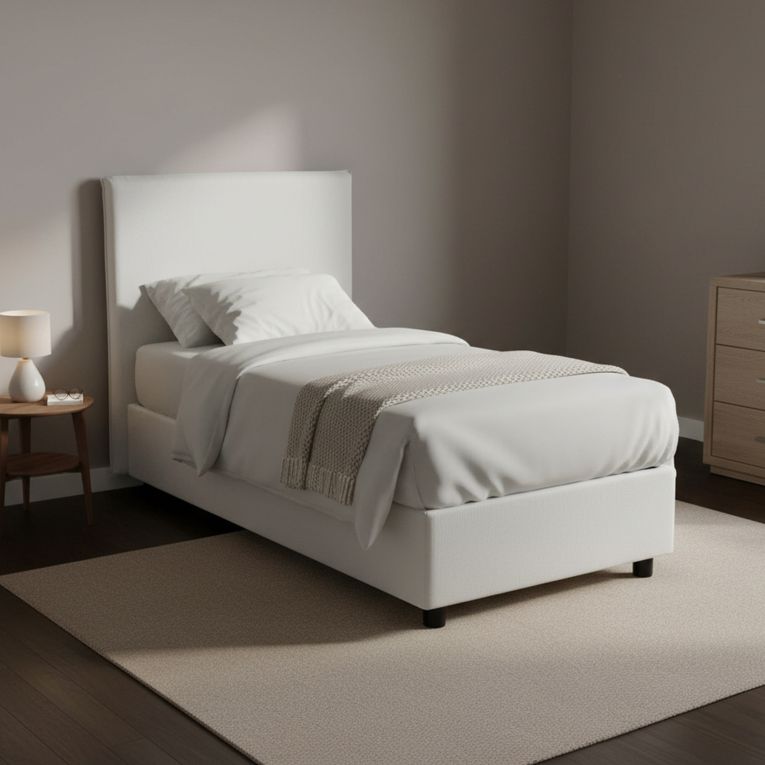 Letto singolo contenitore bianco 105x215cm rivestimento in tessuto - Alder