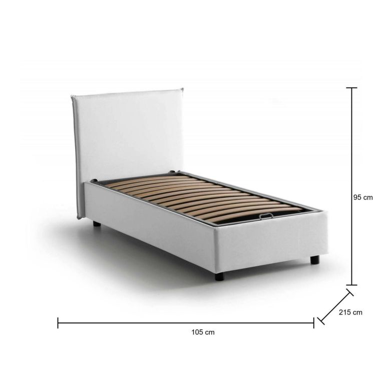 Letto singolo contenitore bianco 105x215cm rivestimento in tessuto - Alder