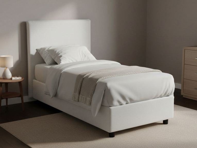 Letto singolo contenitore bianco 105x215cm rivestimento in tessuto - Alder
