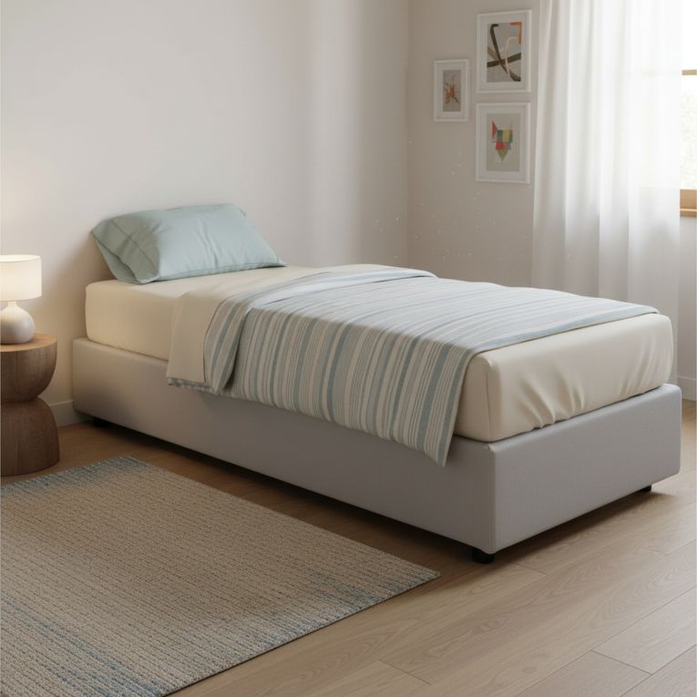 Letto singolo contenitore bianco 95x205cm adatto per materasso 80x190 cm - Alarita