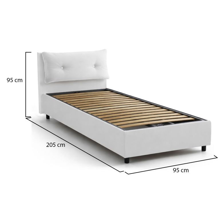 Letto singolo contenitore bianco 95x205cm elegante - Anzi