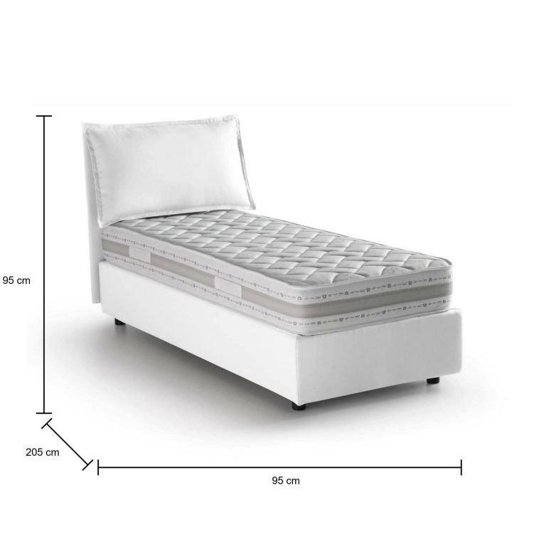 Letto singolo contenitore bianco 95x205cm imbottito - Armaduk
