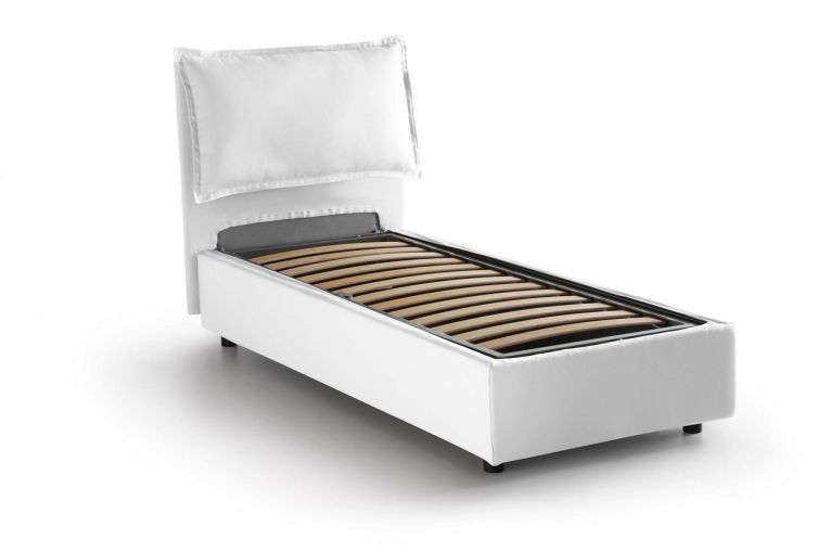 Letto singolo contenitore bianco 95x205cm imbottito - Armaduk