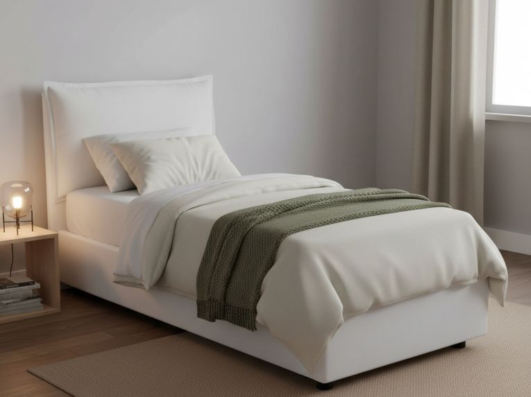 Letto singolo contenitore bianco 95x205cm imbottito - Armaduk