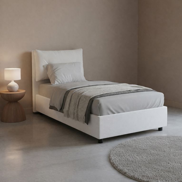 Letto singolo contenitore bianco 95x205cm moderno - Ildegarda