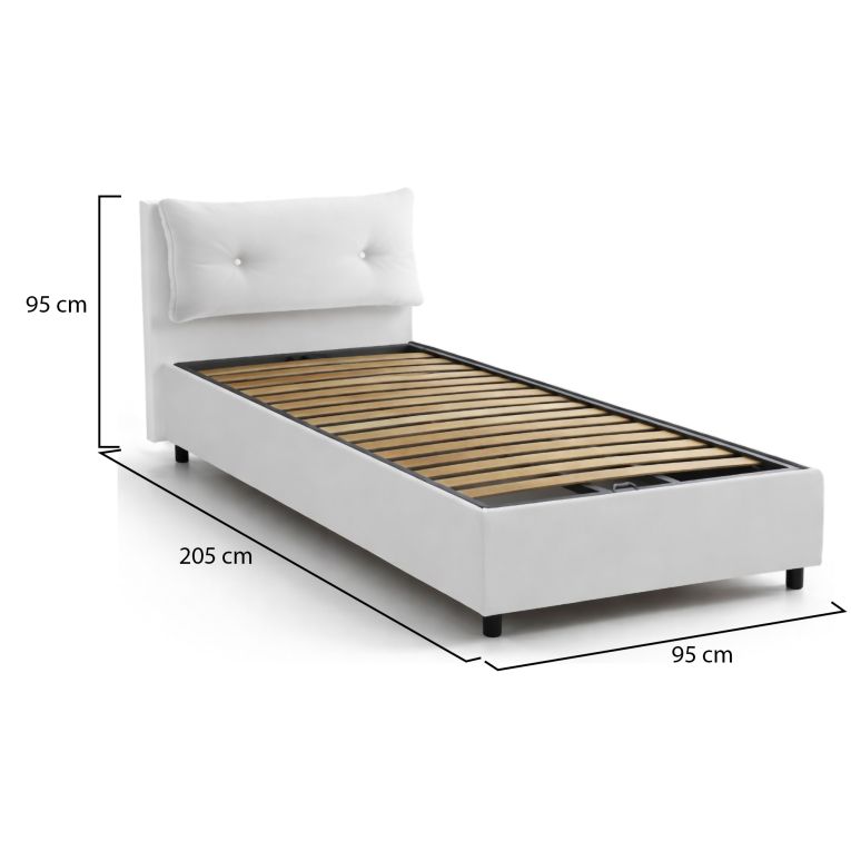 Letto singolo contenitore bianco 95x205cm moderno - Ildegarda