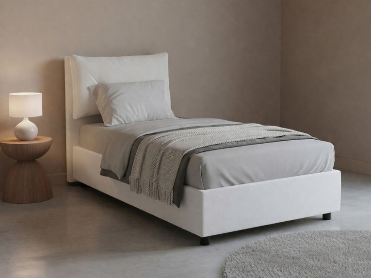 Letto singolo contenitore bianco 95x205cm moderno - Ildegarda