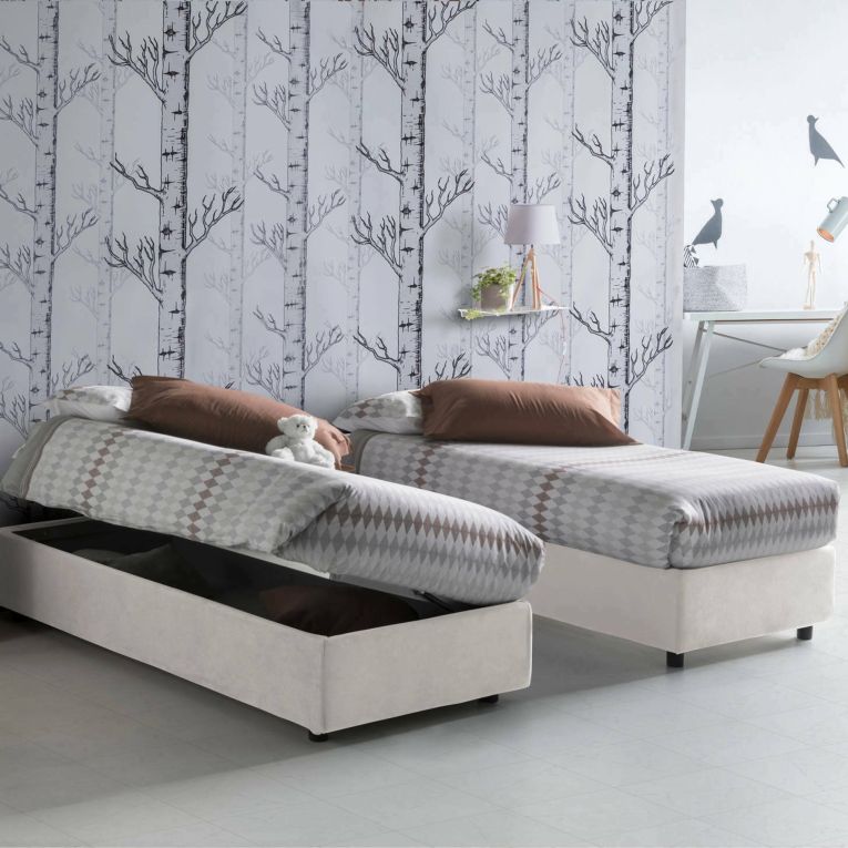 Letto singolo contenitore bianco 95x205cm moderno in legno - Adoxa