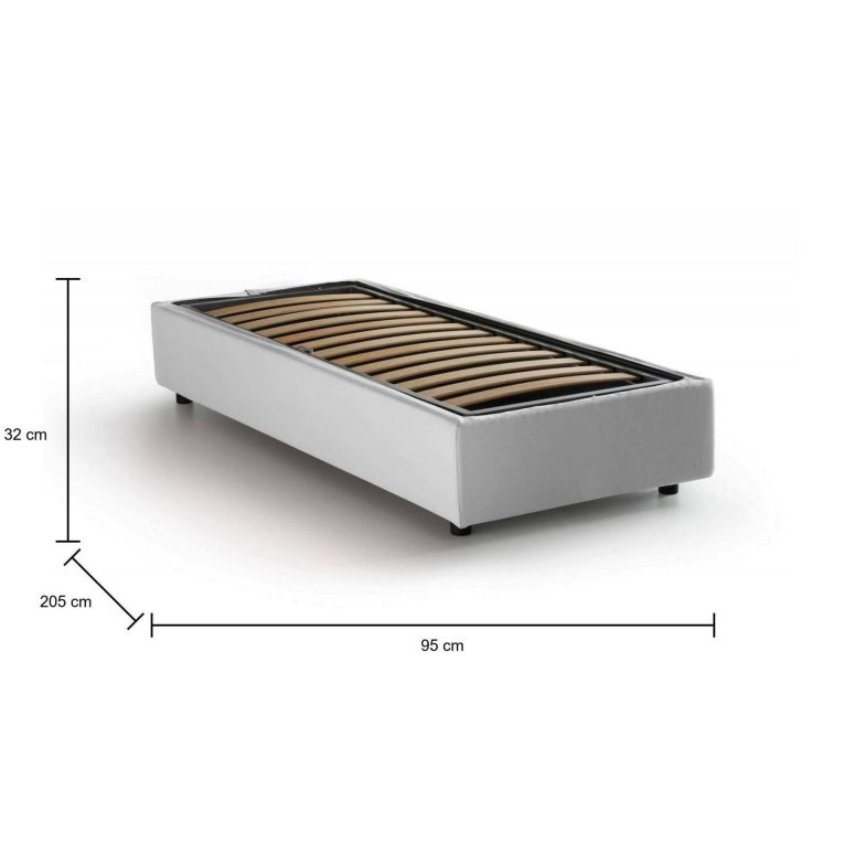 Letto singolo contenitore bianco 95x205cm rivestito in tessuto - Aquolina