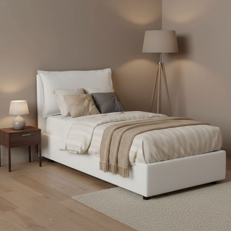 Letto singolo contenitore bianco 95x205cm sfoderabile - Aphrodite