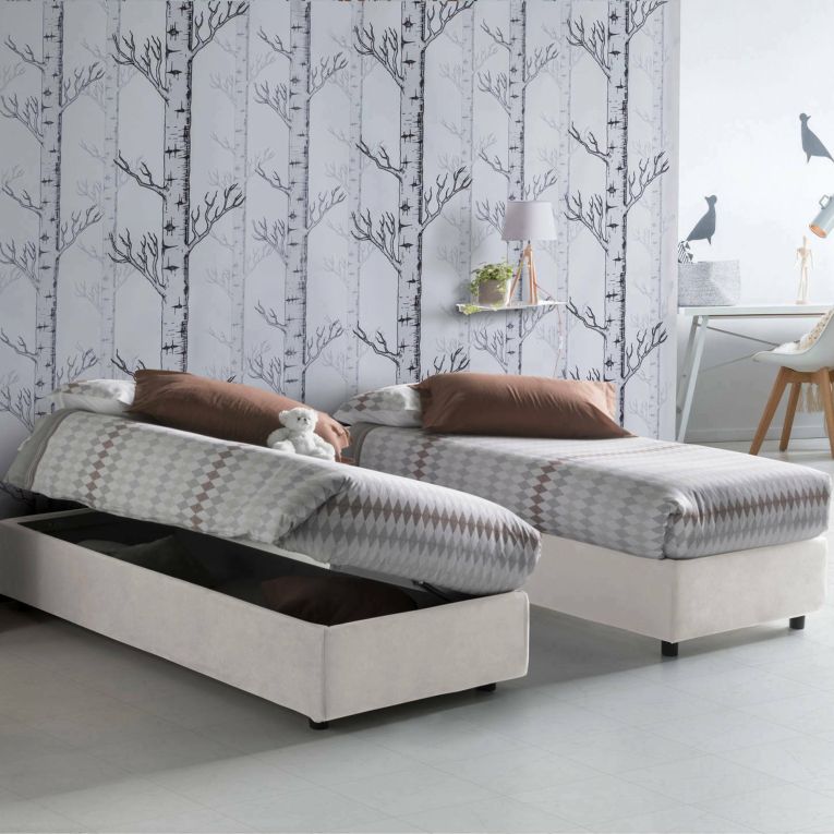Letto singolo contenitore bianco 95x205cm stabile - Ermanna