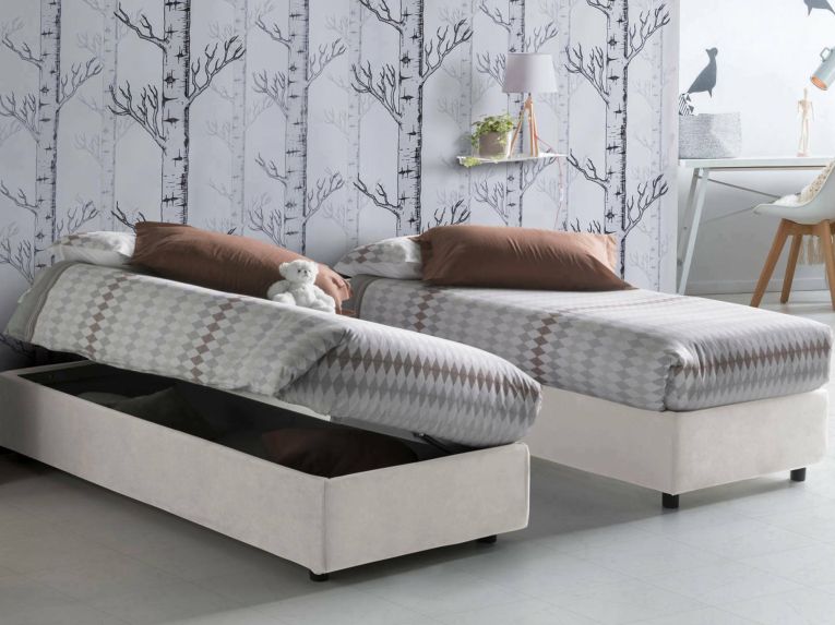 Letto singolo contenitore bianco 95x205cm stabile - Ermanna