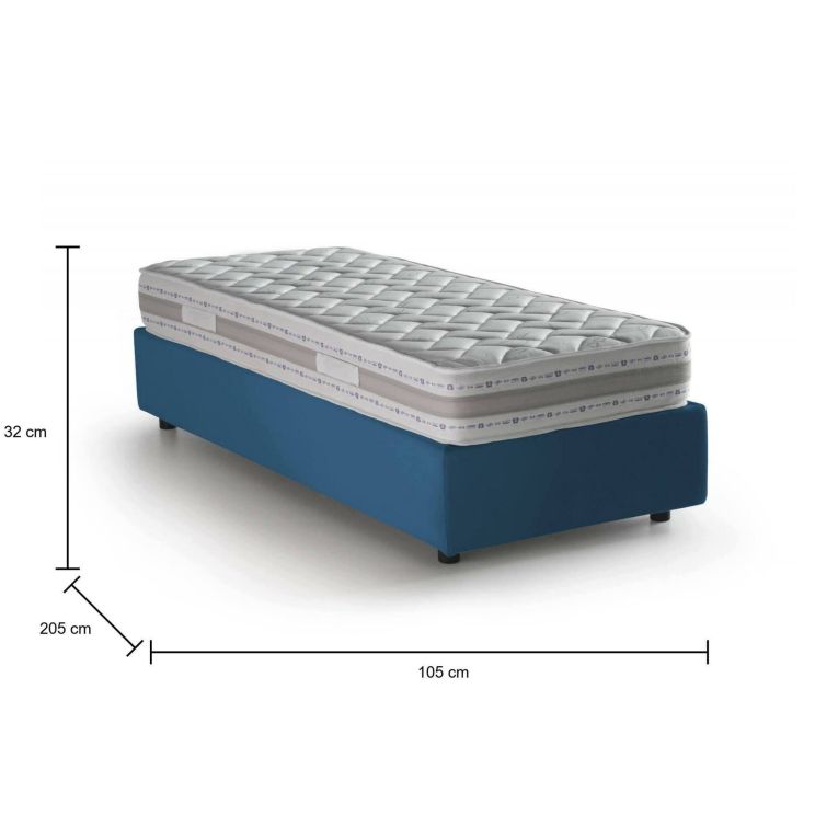 Letto singolo contenitore blu 105x205cm rivestimento in tessuto - Addison