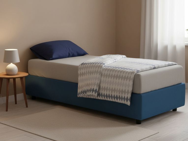 Letto singolo contenitore blu 105x205cm rivestimento in tessuto - Addison