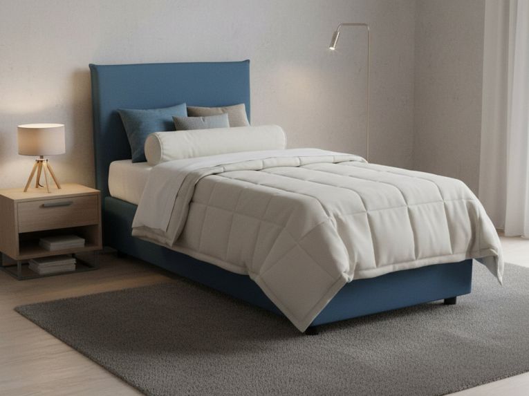 Letto singolo contenitore blu 105x215cm con testiera imbottita - Alison