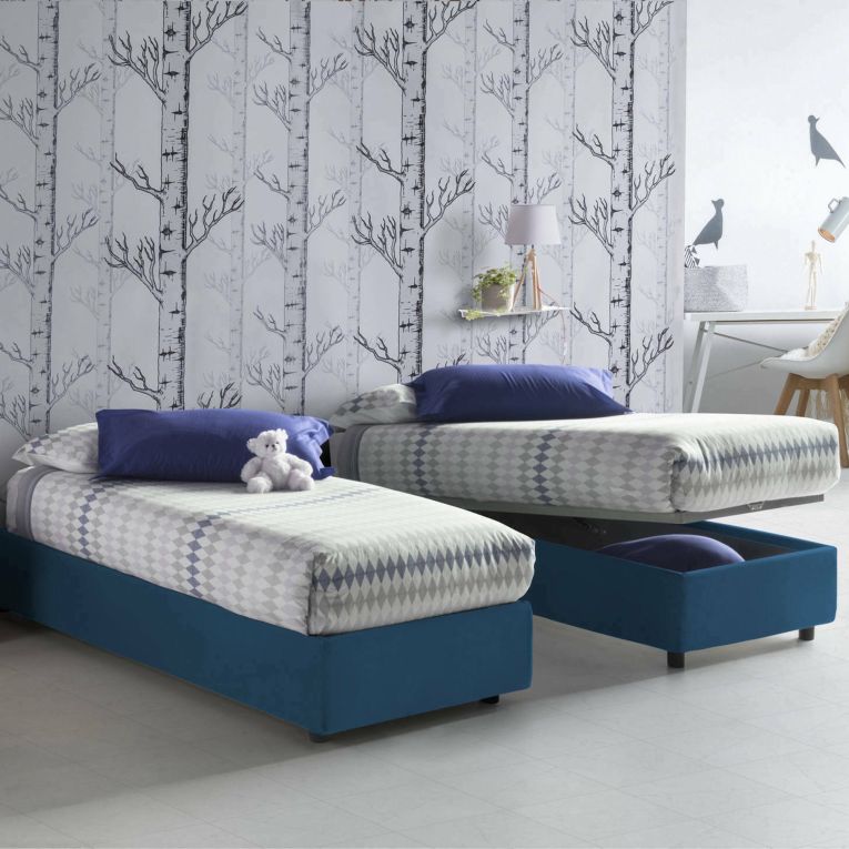 Letto singolo contenitore blu 105x215cm rete inclusa - Acetico