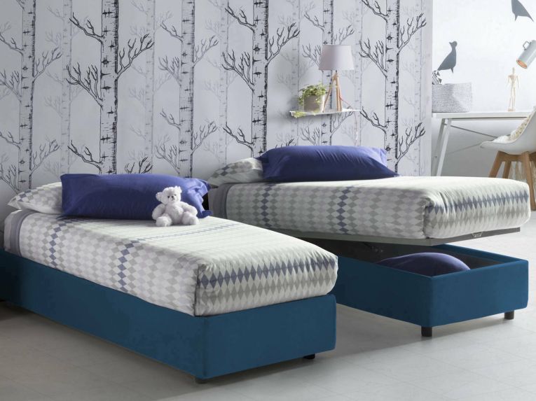 Letto singolo contenitore blu 105x215cm rete inclusa - Acetico
