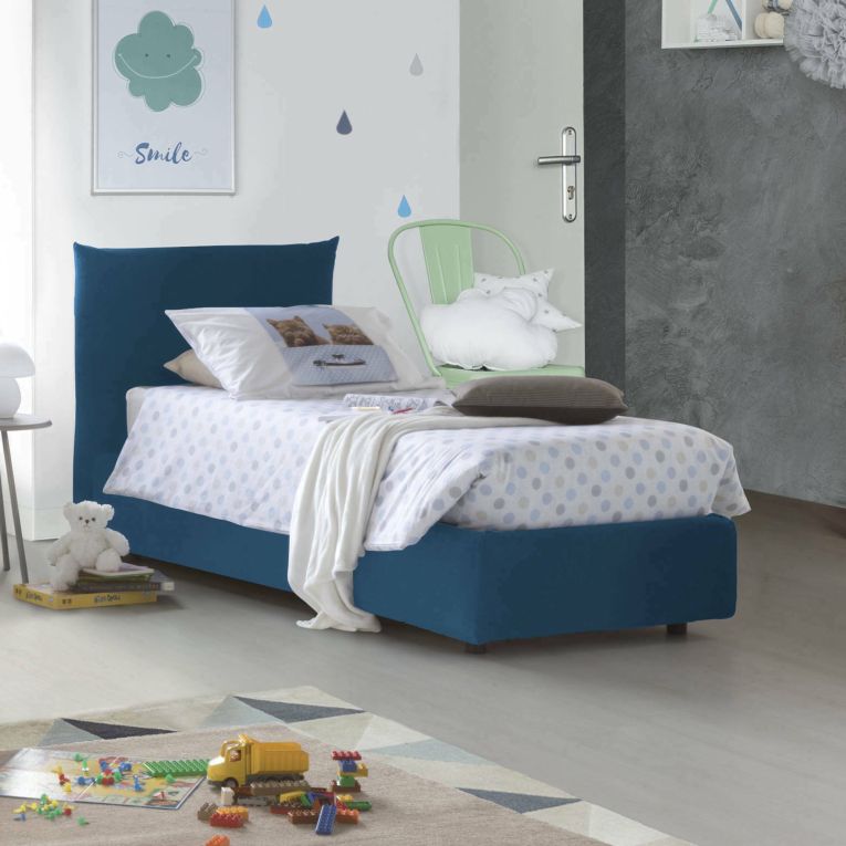 Letto singolo contenitore blu 110x215cm materasso incluso - Azeglio
