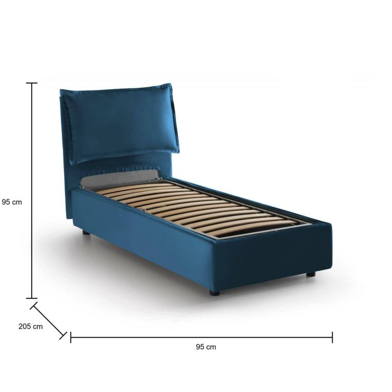 Letto singolo contenitore blu 95x205cm Made in Italy - Alto