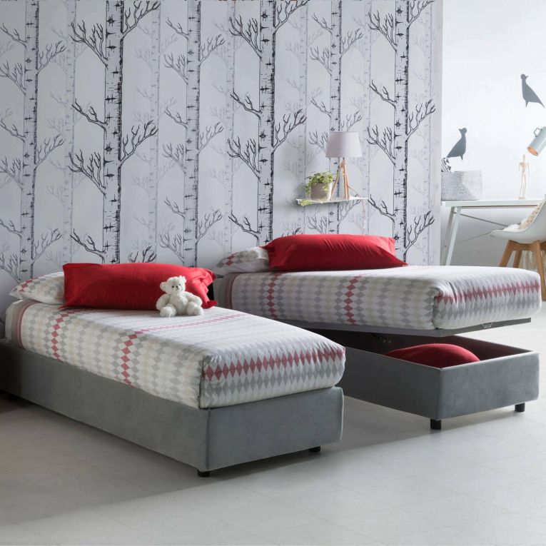 Letto singolo contenitore grigio 105x205cm imbottito - Addison
